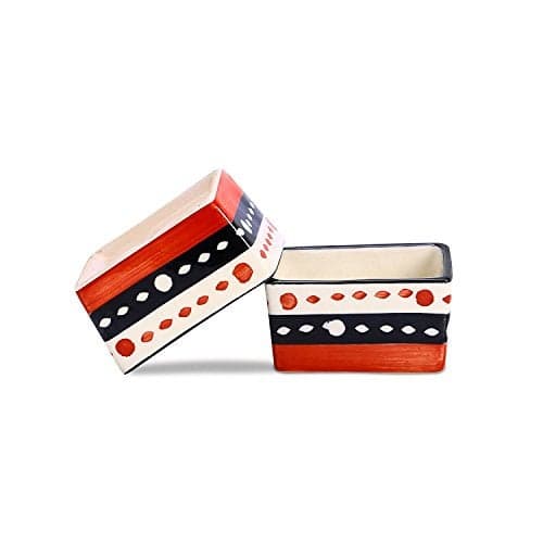 Caffeine Ceramic Stonewear Handmade Red & Black Dotted Dip & Sauce (Set of 2, 40 ml) (Microwave & Dishwasher Safe)