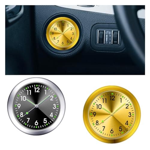 GLSOWEE 2PCS Car Mini Clock, Car Luminous Clock with Adhesive, Car Air Vent Clip Quartz Clocks, Car Dashboard Clocks, Universal Car Watch Accessories for Home Boat Truck SUV Car (Black+Gold)