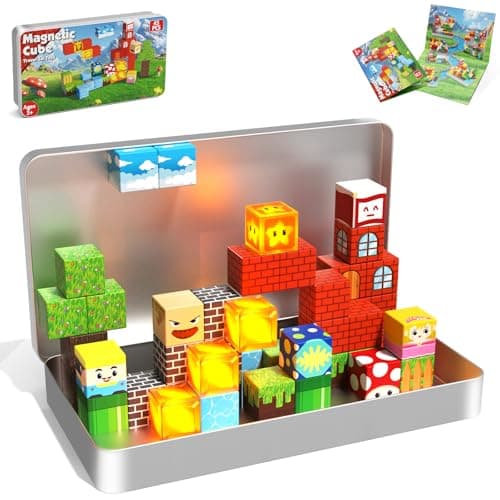 Annexfun Magnetic Blocks with Light Up Blocks 45PCS Travel Magnetic Building Blocks for ToddlerSTEM Educational Cubes Toys for Kids Ages 3 4 5 6 7 8 Year Old Boys Girls Christmas Birthday Gifts