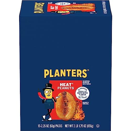 PLANTERS Heat Peanuts, Spicy Snacks, Hot Peanuts, 2.25 oz, 15-Pack, Nuts with a Hot and Spicy Taste