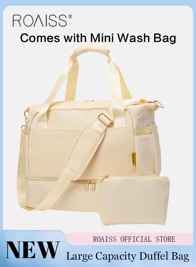 2PCS Large Capacity Duffle Bag and Pouch Bag Set, Dry and Wet Separation Overnight Bag with Zip Closure, Waterproof Travel Bag with USB Charging Port and Shoe Compartment, Carry-on Tote Bag and Small Cosmetic Bag, Ideal for Travel, Swimming, Gym and Outdoor Activities