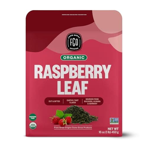 FGO Organic Red Raspberry Loose Leaf Herbal Tea Cut and Sifted Caffeine Free 16oz Bulk Resealable Pouch Packaging May Vary Pack of 1