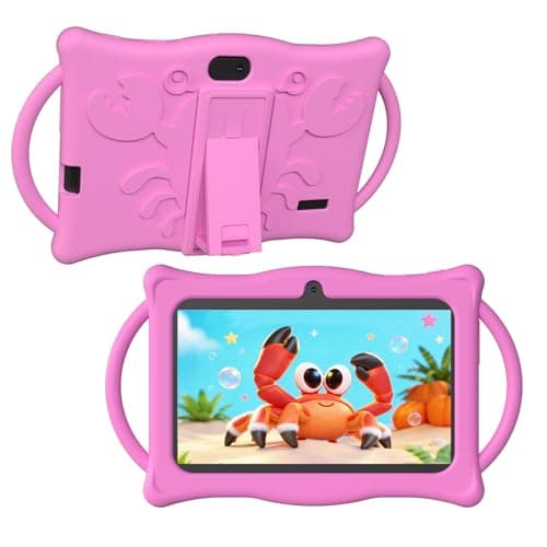 Android Kids Tablet 7 inch Tablets for Kids, 4GB RAM 32GB ROM Quad Core Toddler Tablet with Shockproof Case, Parental Control, WiFi, Bluetooth, 3000mAh Battery, Dual Camera, Educational, Game, Pink