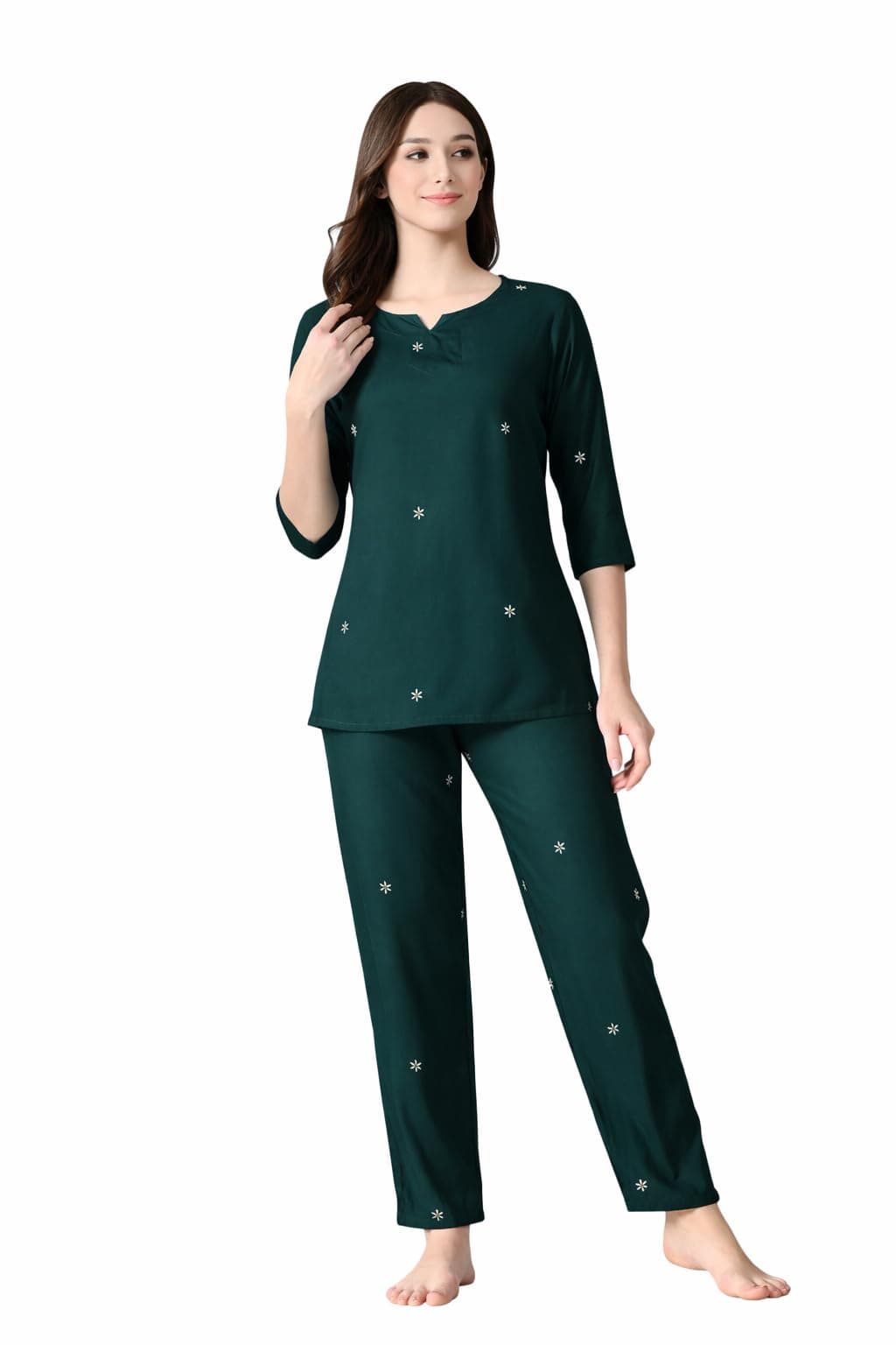 Ichaa Women's Printed Rayon Night Wear Top and Bottom Night Suit Set