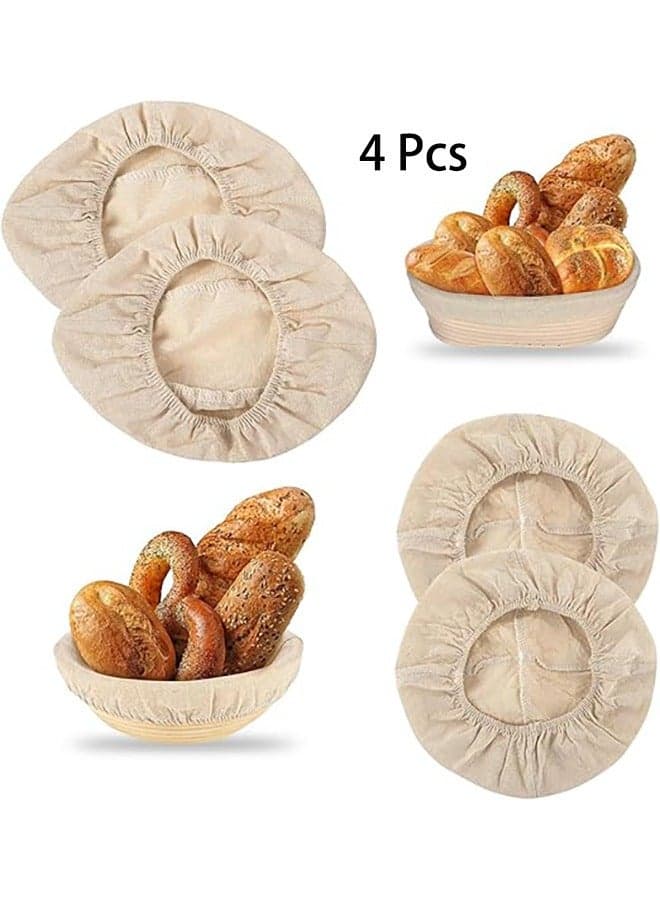 2 Pieces 10 Inch Oval and 2 Pieces 9 Inch Round Bread Proofing Basket Cloth Liner, Round Brotform Liner Oval Natural Rattan Baking Dough Sourdough Baskets Cover
