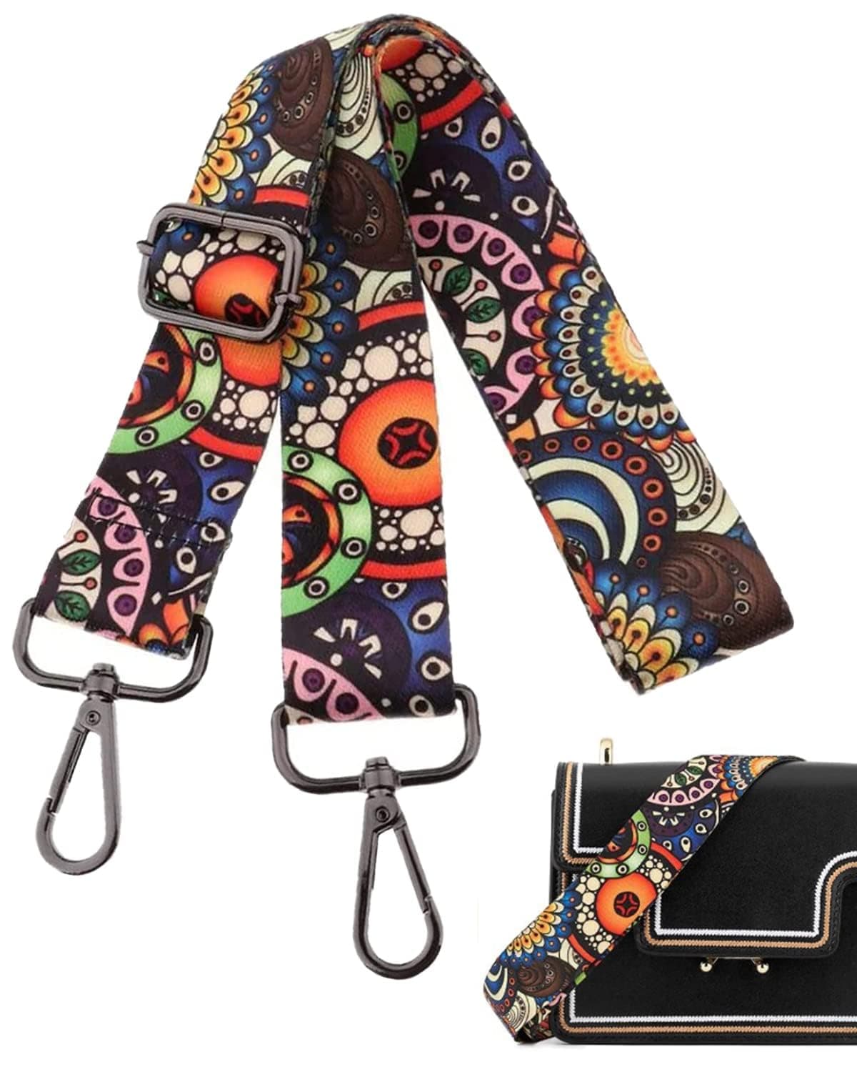 Colorful Purse Strap Replacement 51 x 15 Vibrant Crossbody Bag Strap Handbag Strap Replacement Belt for Handbags Wide Shoulder Straps Stylish Shoulder Accessory with Hooks for Women Handbags