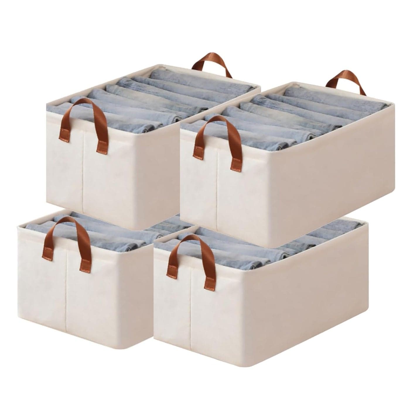 House of Quirk 4pcs Store Wardrobe Organizer For Clothes With Metal Fram Foldable Storage Box, Clothing Storage Boxes For Pants, Shirt, Sweaters, Jeans, Socks (Beige)
