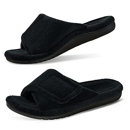 GRITHEIM Women's Orthotic Arch Support Slippers Fuzzy Adjustable Orthopedic Slippers for Plantar Fasciitis Furry Slide for Ladies black 11