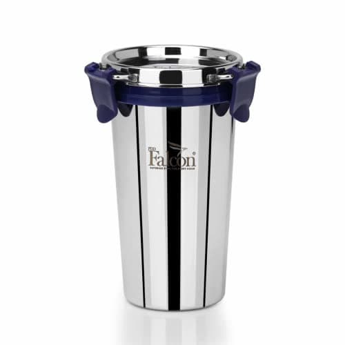 PDDFALCON Stainless Steel Eco Nxt Tumbler/Glass with Steel Lid and Extra clamp, 100% Leakproof BIS Certified, Jindal Seal & Made in India (450ml)