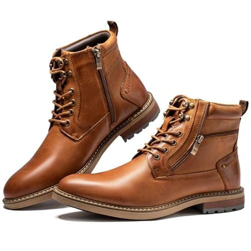 Arkbird Mens Motorcycle Boots Dress Boots for Men Genuine Leather Casual Combat Dual Zipper Waterproof Boot for Men