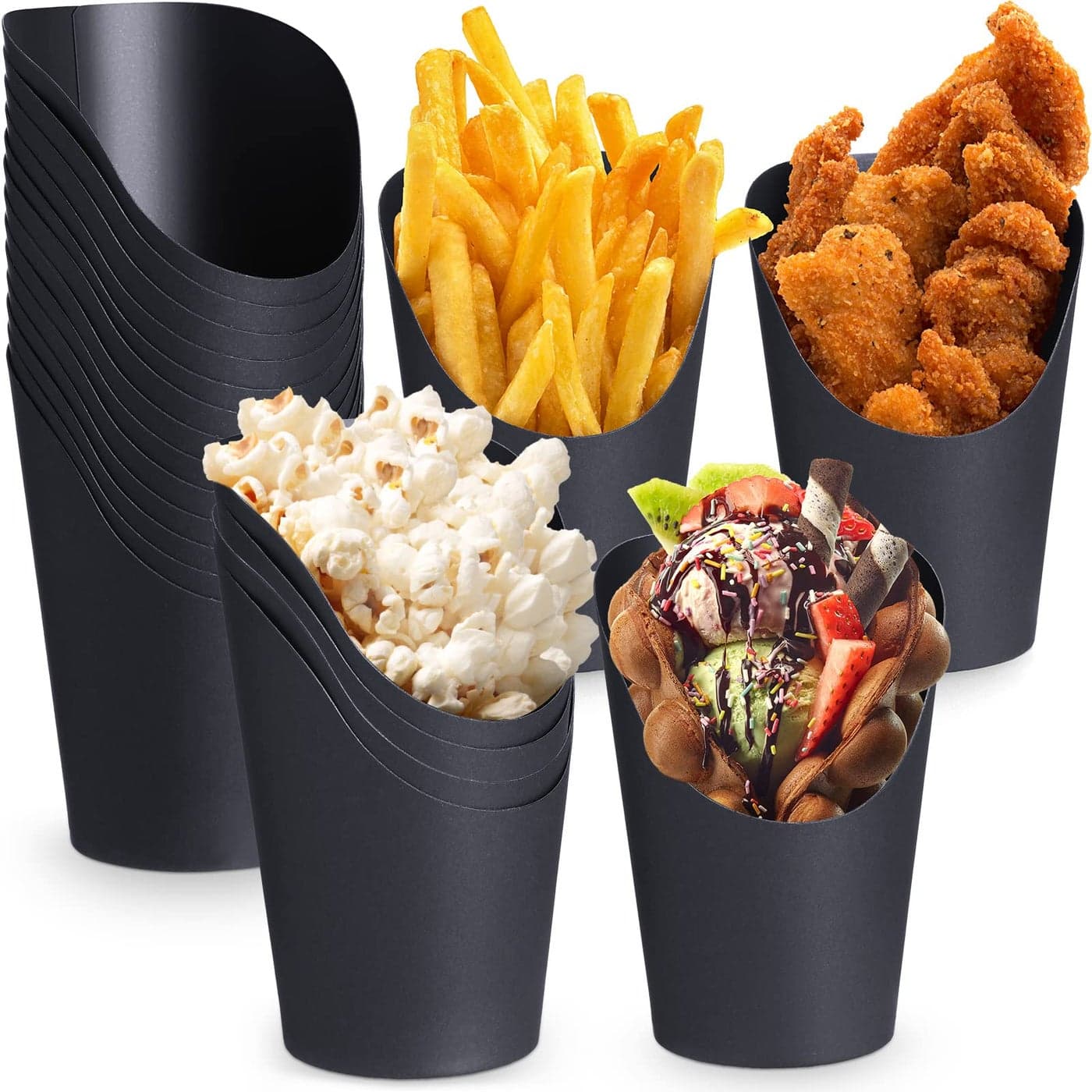 Sieral 100 Pcs French Fries Holder Disposable Charcuterie Cups 14oz 16oz Black Paper French Fry Cups Food Charcuterie Cones Waffle Snack Popcorn Box for Wedding Birthday16 oz