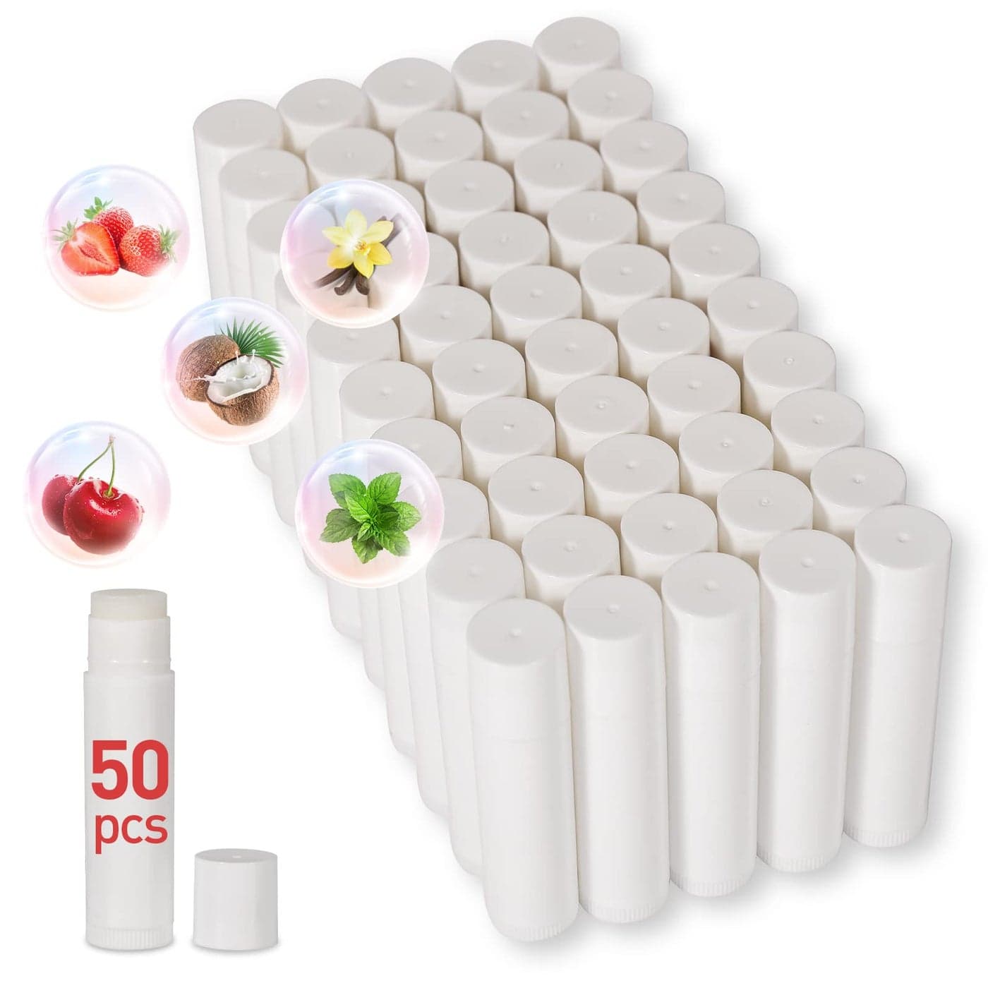 DMSKY 50 Pack Lip Balm Unlabeled Natural Lip Balms Bulk Blank Tube Lip Balm for Party Favors and Gift Basket Filling Wedding or Baby Shower5 Flavors