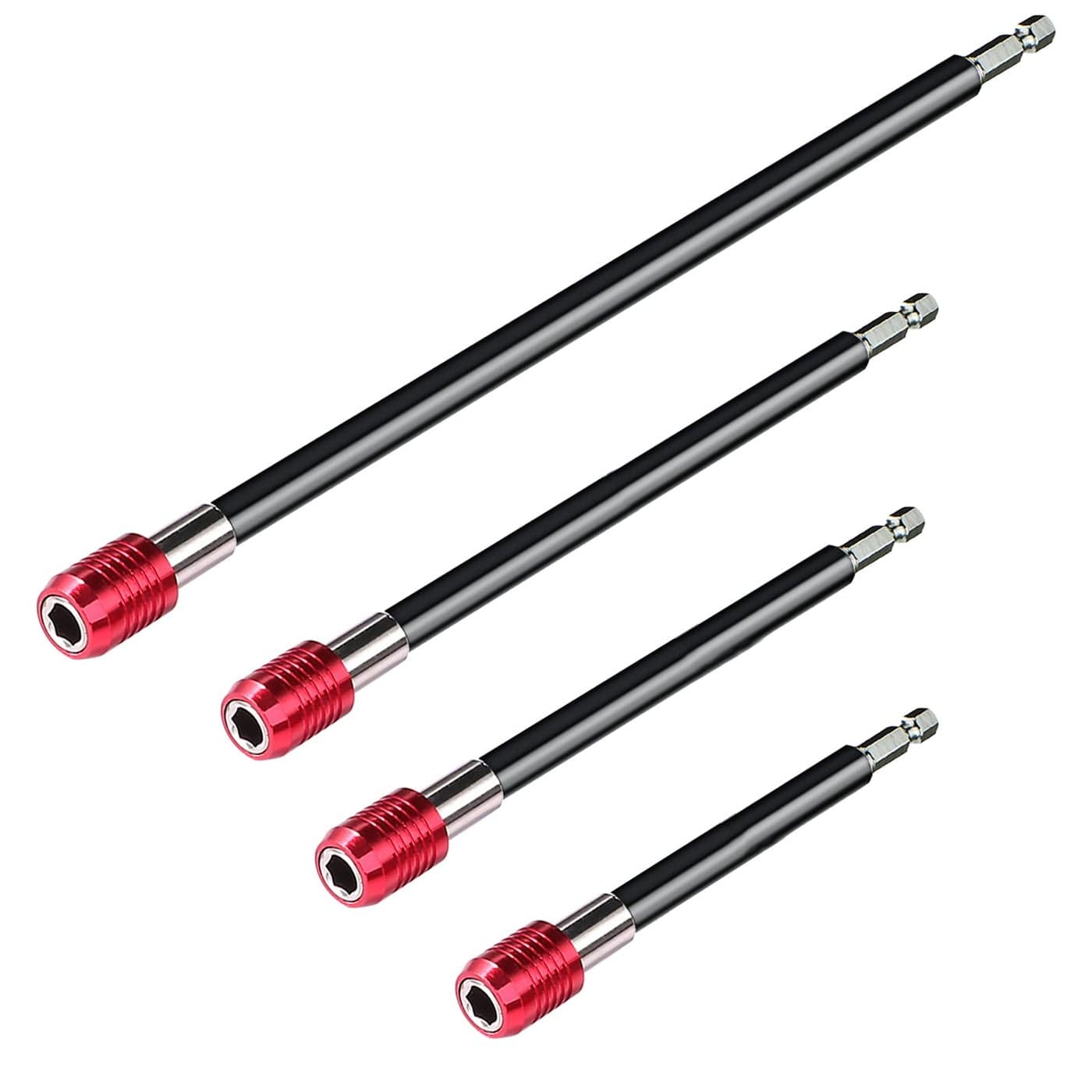 Mwellewm Drill Bit Extension Set 4Pcs Magnetic Drill Screwdriver Bit Holder Bar Chuck Adapter Extender 14 inch Hex Quick Release Bit Holder for Impact Driver Screws Nuts Drill