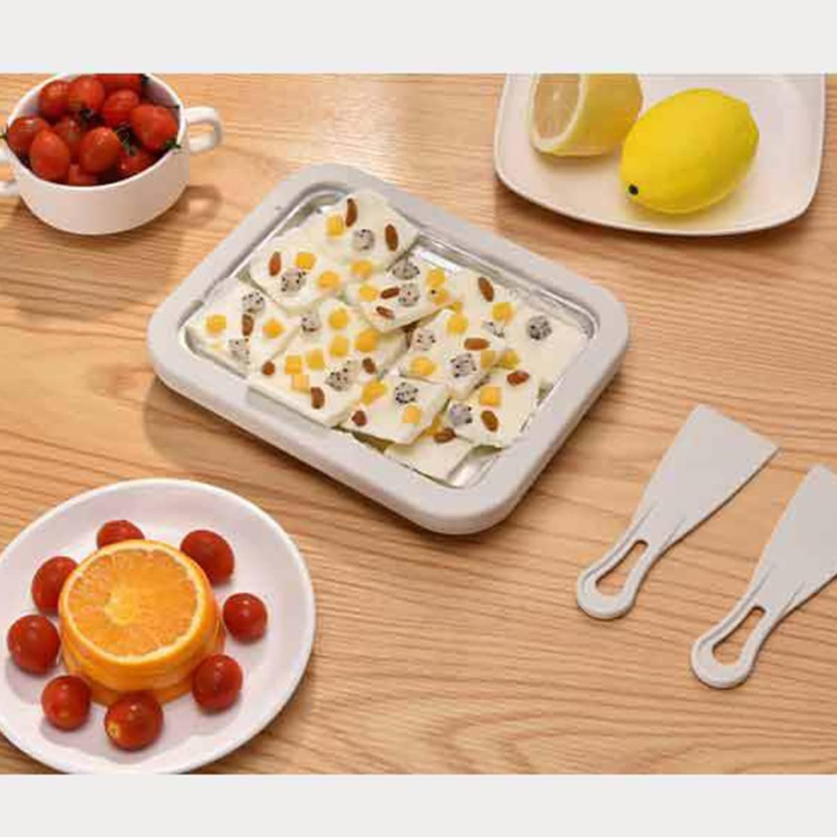 Ostin Ice Cream Roller Plate DIY Handcraft Non Plug in Required Large Size Stainless Steel Rolled Ice Cream Maker with Plastic Shovel