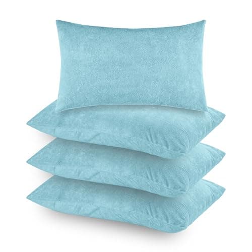 Mattress Protector Premium Waterproof Pillow Protector with Zippered Closure| Hypoallergenic & Protects from Dust Mites, Bed Bugs & Liquid Spills, Standard Size(18x28 Inch -Blue )- Pack of 4