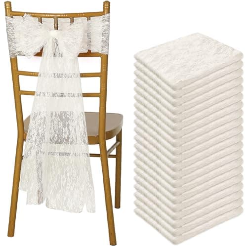 VitalCozy 50 Pcs Vintage Chair Sashes Embroidered Boho Bows Rustic Floral Chair Ties for Wedding Bridal Shower Baby Shower Birthday Party Table Decoration, 7 x 108 Inches(Lace,Sage Green)