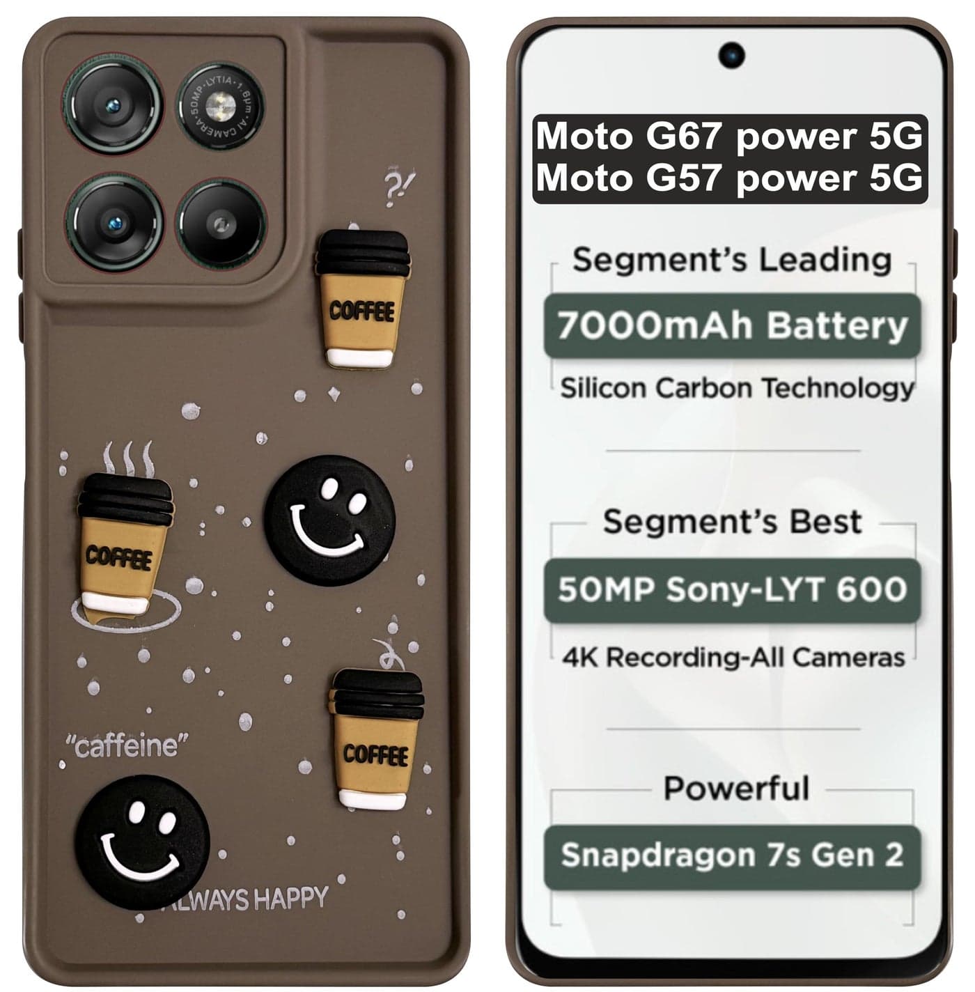 SBMS Silicone Back Cover Case for Motorola G67 Power / G57 Power | Cute Fun 3D Cartoon, Coffee Design Silicone Case | Camera Protection Bump | Shockproof Case for Moto G57 Power 5G (Coffe Mug Brown)