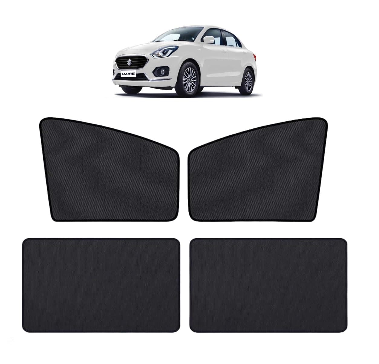 Auto Hub Nylon Car Window Sunshade/Curtains Compatible with Maruti Swift Dzire (Model : 2017-2023) - Pack of 4, Swift Dzire Sun Shade, Black