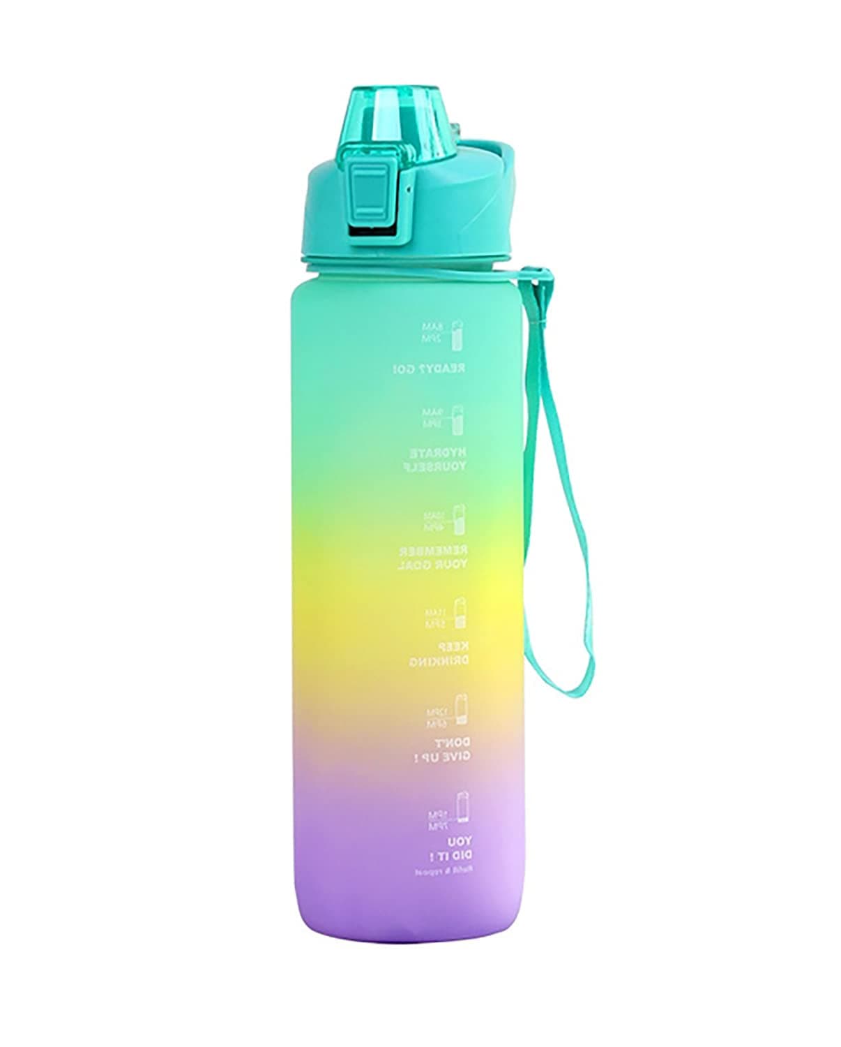 House of Quirk Plastic 1 liter Water Bottles With Time Markings, Bpa Free, Leak Proof, Measures How Much Water You Drink, Stylish Strap, Motivational Sports Water Bottle (Yellow/Purple)