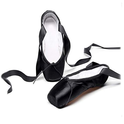Unpafcxddyig Girls Womens Ballet Dance Toe Shoes Professional Satin Pointe Shoes Slippers,Big_Kid 4,Black
