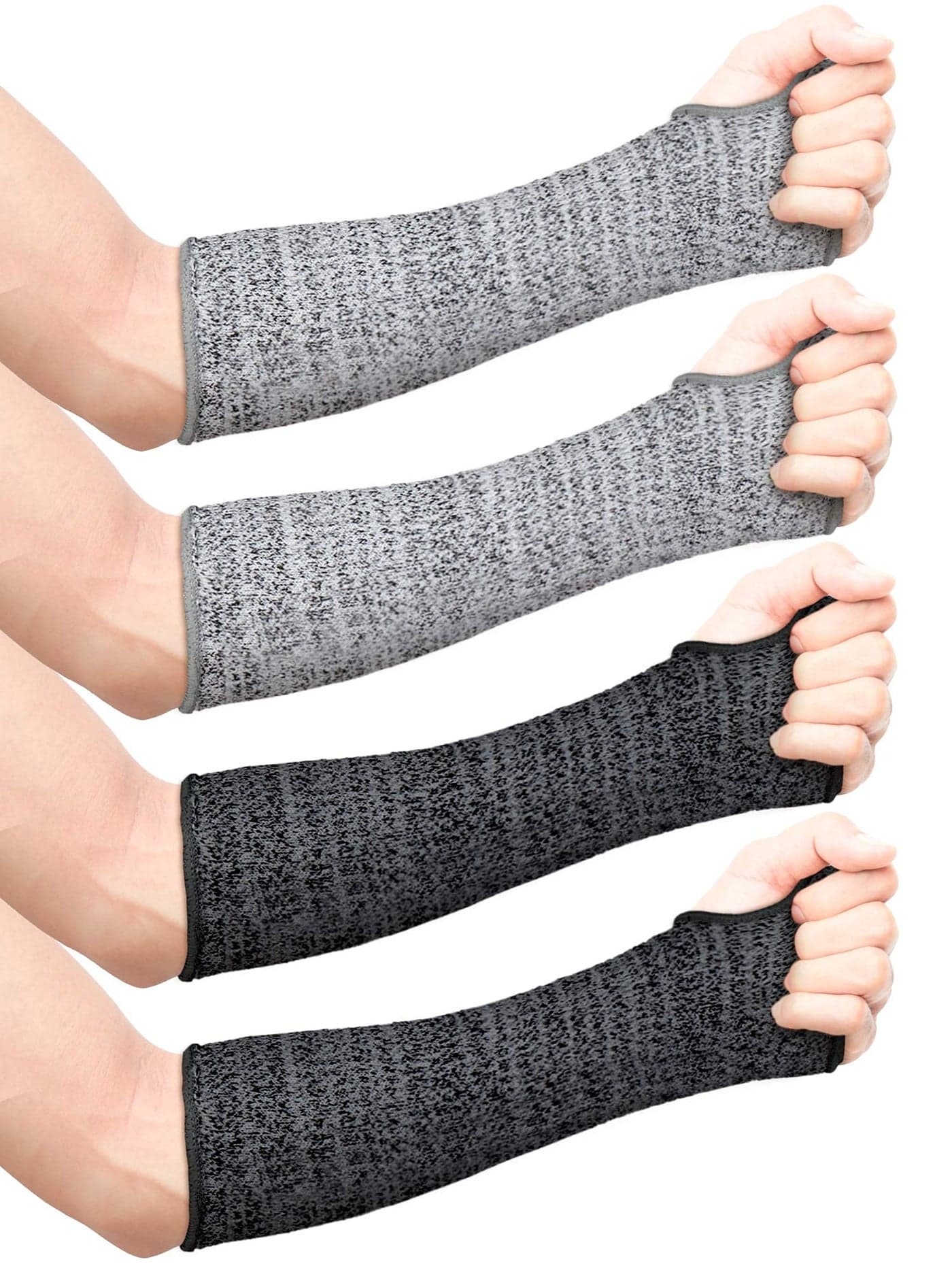 SATINIOR 2 Pairs Cut Resistant Sleeves Protective Arm Sleeves Safety Arms Protection Sleeves with Thumb Hole for Garden Kitchen (Black,Gray)