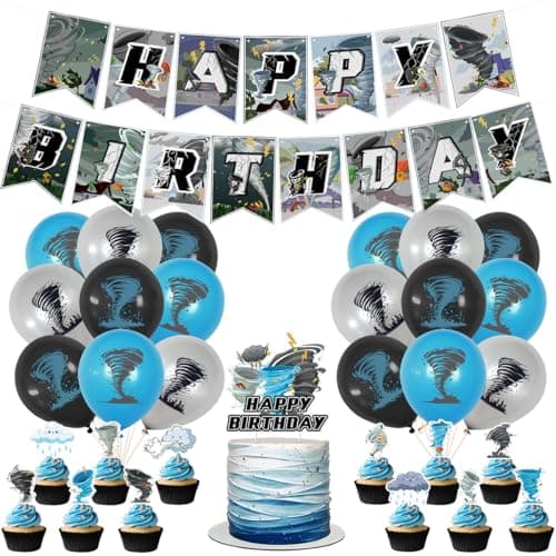 Tornado Party Decorations Birthday Banner Cake Topper Balloons for Tornado Themed Party