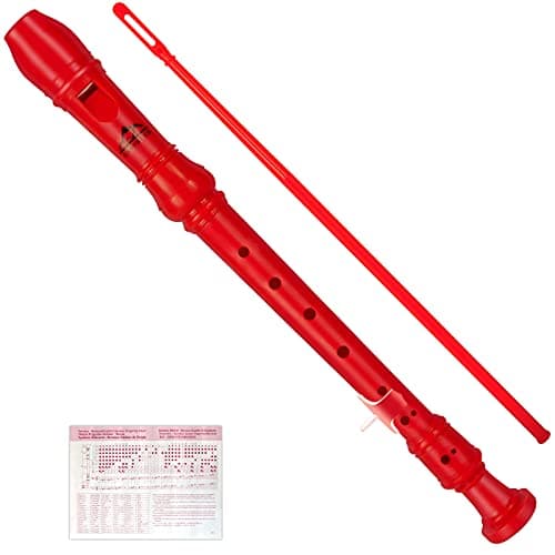 Eastrock Recorder Instrument German Style Soprano Recorder Red 3 Pieces for Beginners with Cleaning Rod, Fingering Chart, Packing Bag, Thumb Rest