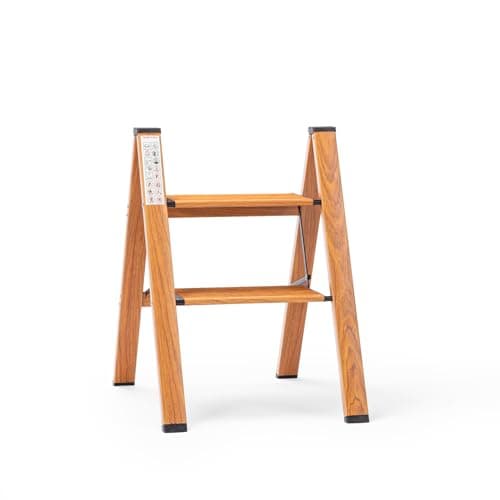 Corvids 2-Steps Premium Folding Step Stool | 2-Year Warranty | Wide Anti-Slip Pedal, Portable Lightweight Aluminum Step Ladder for Home and Office Use (Teak)