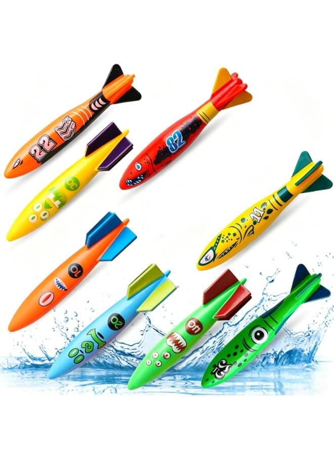 8Pcs Dive Rings Pool Toys Adults, Diving Pool Toy for Kids Ages 4-8, Shark Torpedo Dive Set, Octopus Toddler Water Fun Toys, Floating Toys, Essentials Underwater Swimming Throwing Gifts for Boys & Girls, For Pools Beaches Lakes, 1.2x4.6 Inches
