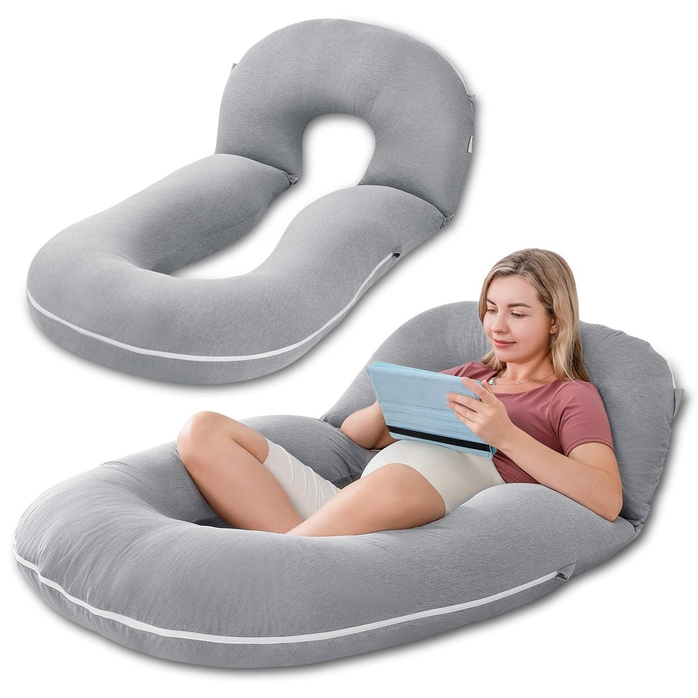 INSEN Pregnancy Pillows Multiuse Maternity Pillows for Sleeping and Nursing Sit up Pillow for Adults Blue