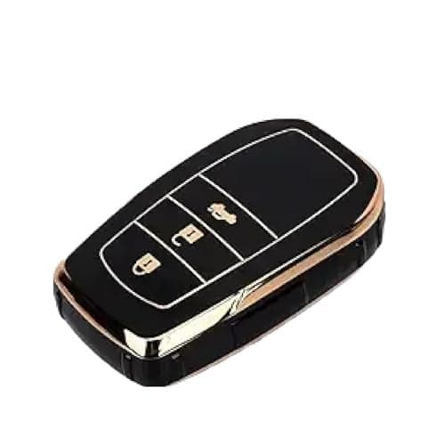 JVCV® Gold Border TPU Key Cover Compatible with Toyota Innova Crysta Fortuner Legender Hycross Hilux Land Cruiser 3 Button Smart Key (Black)