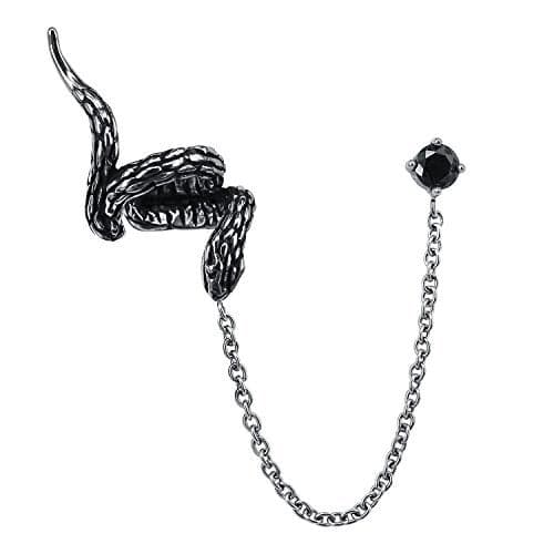 Snake Punk Chain Earrings 316L Stainless Steel Stud Cuff Earrings Cartilage to Lobe Clip On Jewelry Men