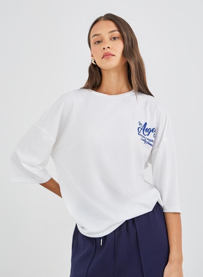 Slogan Print Round Neck Short Sleeve T-Shirt