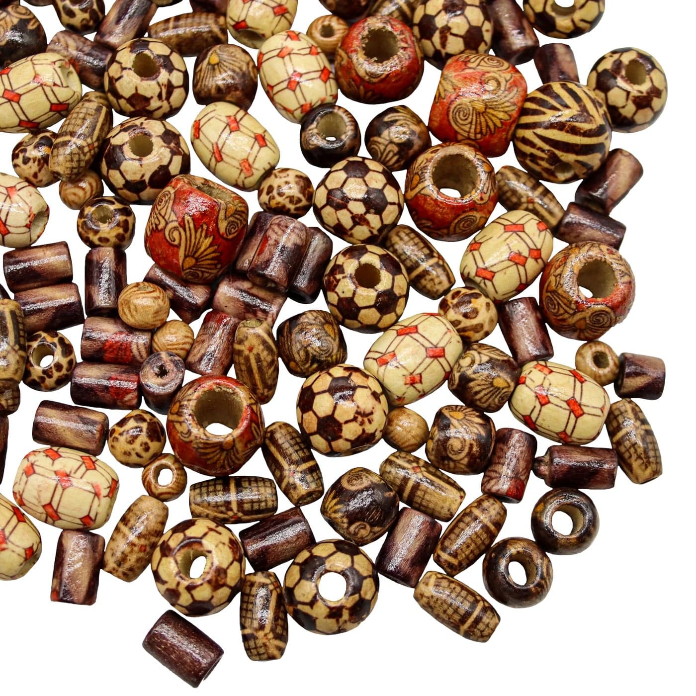 FunWeevz 500 PCS Wooden Beads for Jewelry Making Adults Painted Assorted African Macrame Supplies Craft Wood for Bracelets Necklace Large Small Round Barrel Tubular