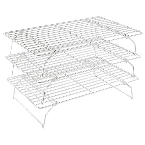 3 Tier Stackable Cooling Rack for Batch Cooling Cookie, Pizza, Cake-15.8”x 10”- Heavy Duty Cooling Racks for Cooking and Baking, Oven and Dishwasher Safe Baking Supplies-Silver