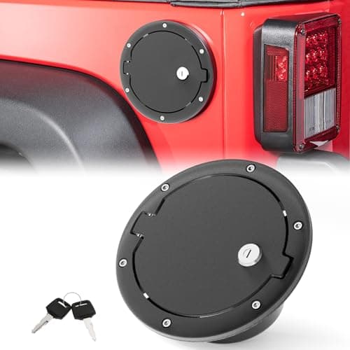 SOENBOO Fuel Filler Door Gas Tank Cap Cover Locking Compatible with 2007-2018 Jeep Wrangler JK Unlimited Accessories (Black)