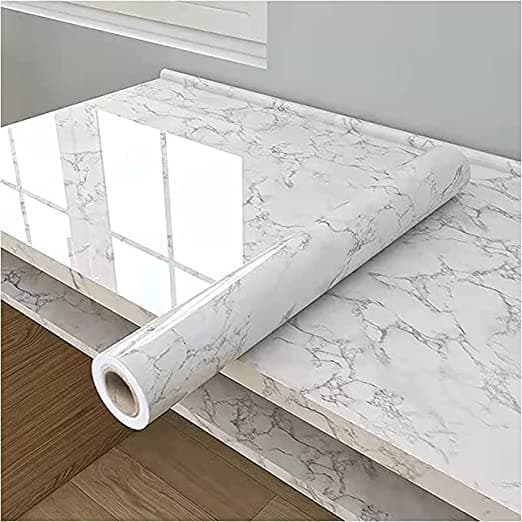 COSMOS STAR™ White Sky Marble Furniture Film Interior Film Wallpaper for Cupboard Door, Almirah, Fridge, Tabletop, Wall, Floor, DIY & Other Renovation Projects (24 x 60 INCH, White Sky Marble)