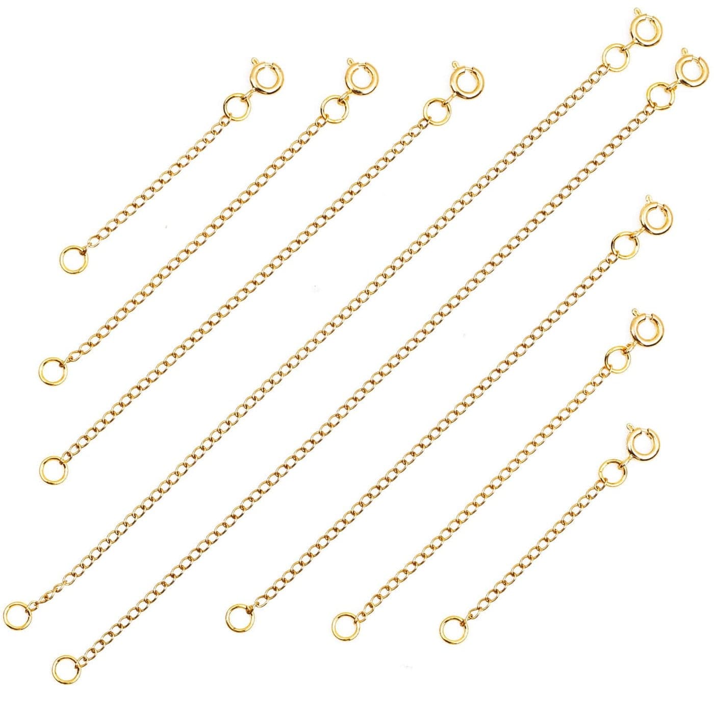 Anezus 8PCS Gold Necklace Extenders, 18K Gold Plated Jewelry Extenders Extension Chain for Necklaces, Bracelets and Anklets (Assorted Sizes)