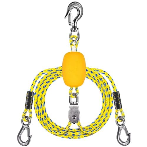 Dolibest 16ft Boat Tow Harness Boat Tow Ropes with Float Easy Connection w 3 Large Stainless Steel Hooks and Pully for Tow 14 Rider Towable Tube