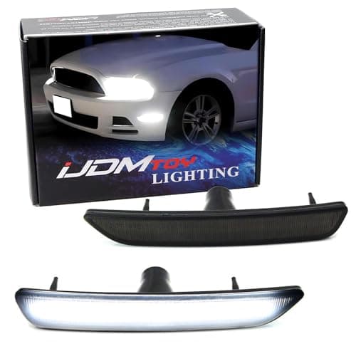 iJDMTOY Smoked Lens 27-SMD White Full LED Side Marker Light Assembly Kit, Compatible with Ford 2010-2014 Mustang Front Bumper