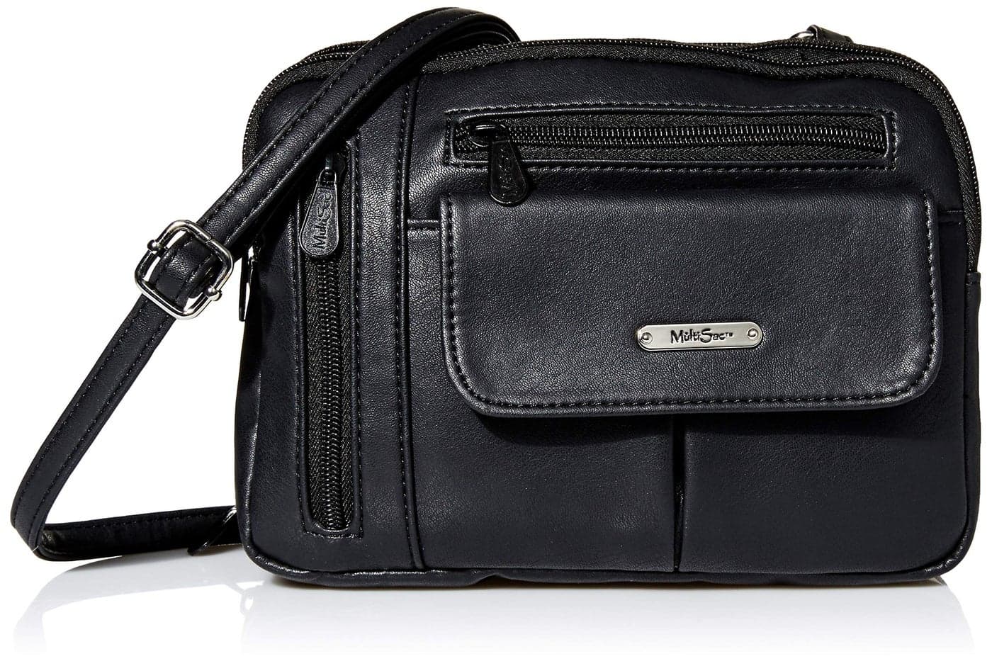 MultiSac Women's Zippy Triple Compartment Crossbody Bag, Black (Vintage Nappa), One Size