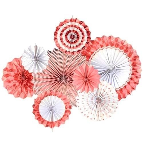 Pop The Party 8pcs Wall Decoration Set Rose Gold Round Paper Fans Party Decoration for Birthday Wedding Baby Shower Party Backdrop Décor