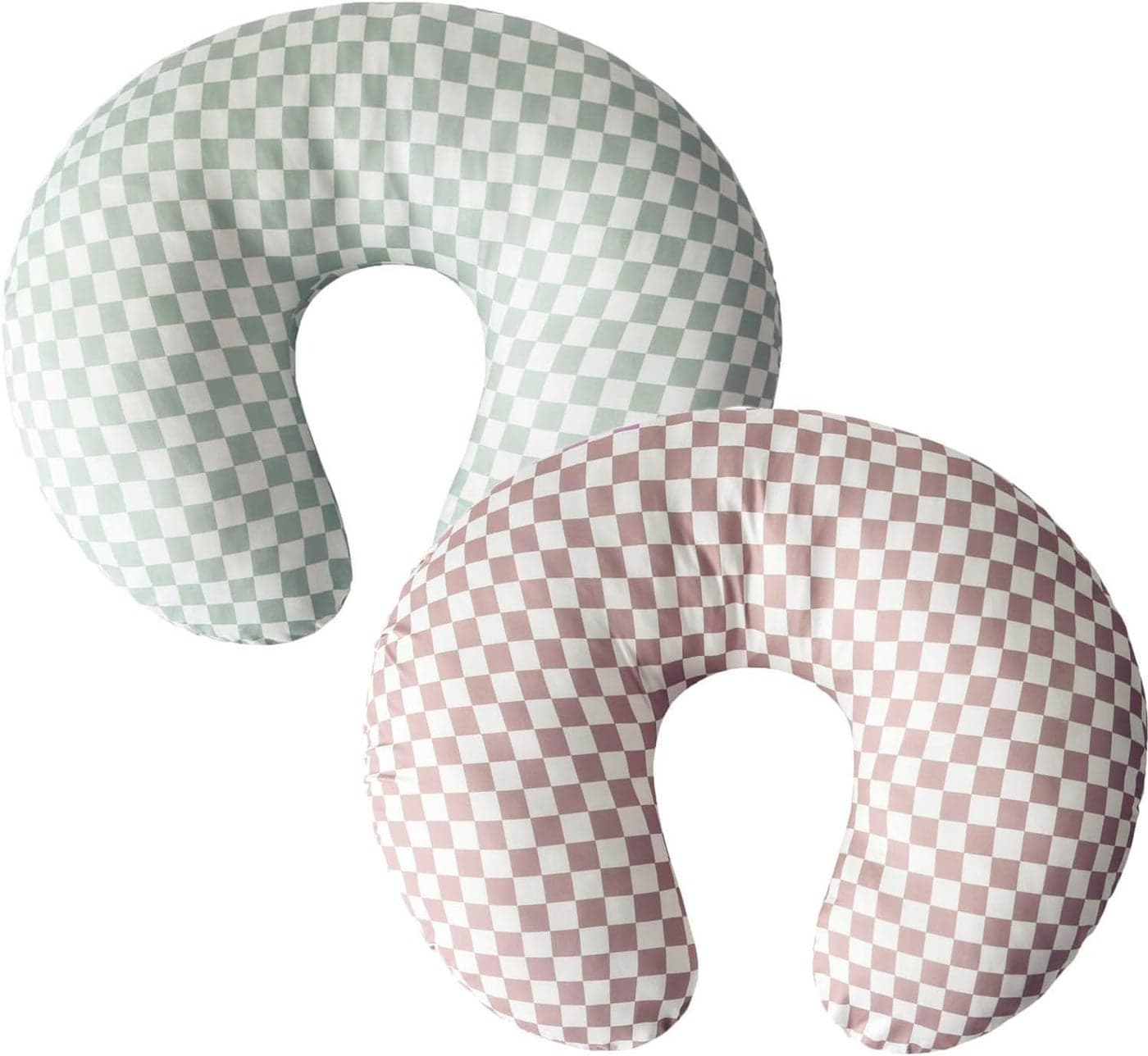 Little Jump 2 Pack Nursing Pillow Cover Stretchy and Soft Nursing Cover for Breastfeeding Pillows Comfortable Slipcover for Baby Boy and Girls Coffee Green Checkered