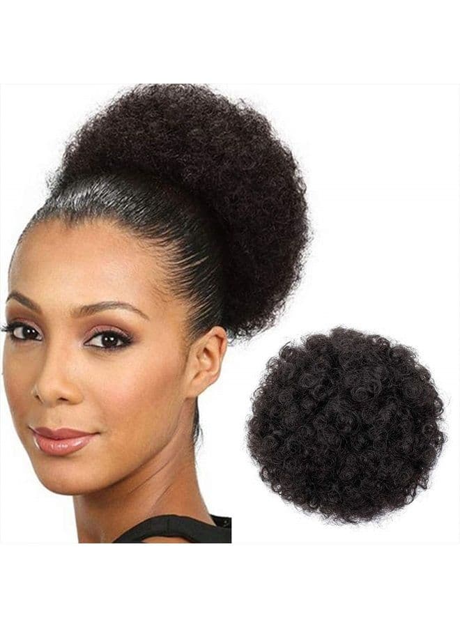 Afro Puff Drawstring Ponytail for Black Women Curly Hair Ponytail Extension, Black Brown Afro Bun Ponytail Clip on Hair Extensions for Black Women(6inch,#2)