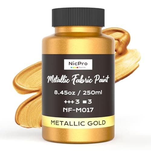 Nicpro Metallic Gold Fabric Paint, 8.45 Fl Oz Permanent Soft Fabric Paint for Clothes, Non-Toxic Gold Leaf Textile Paint for Fabric Furniture Upholstery T-shirts Shoes