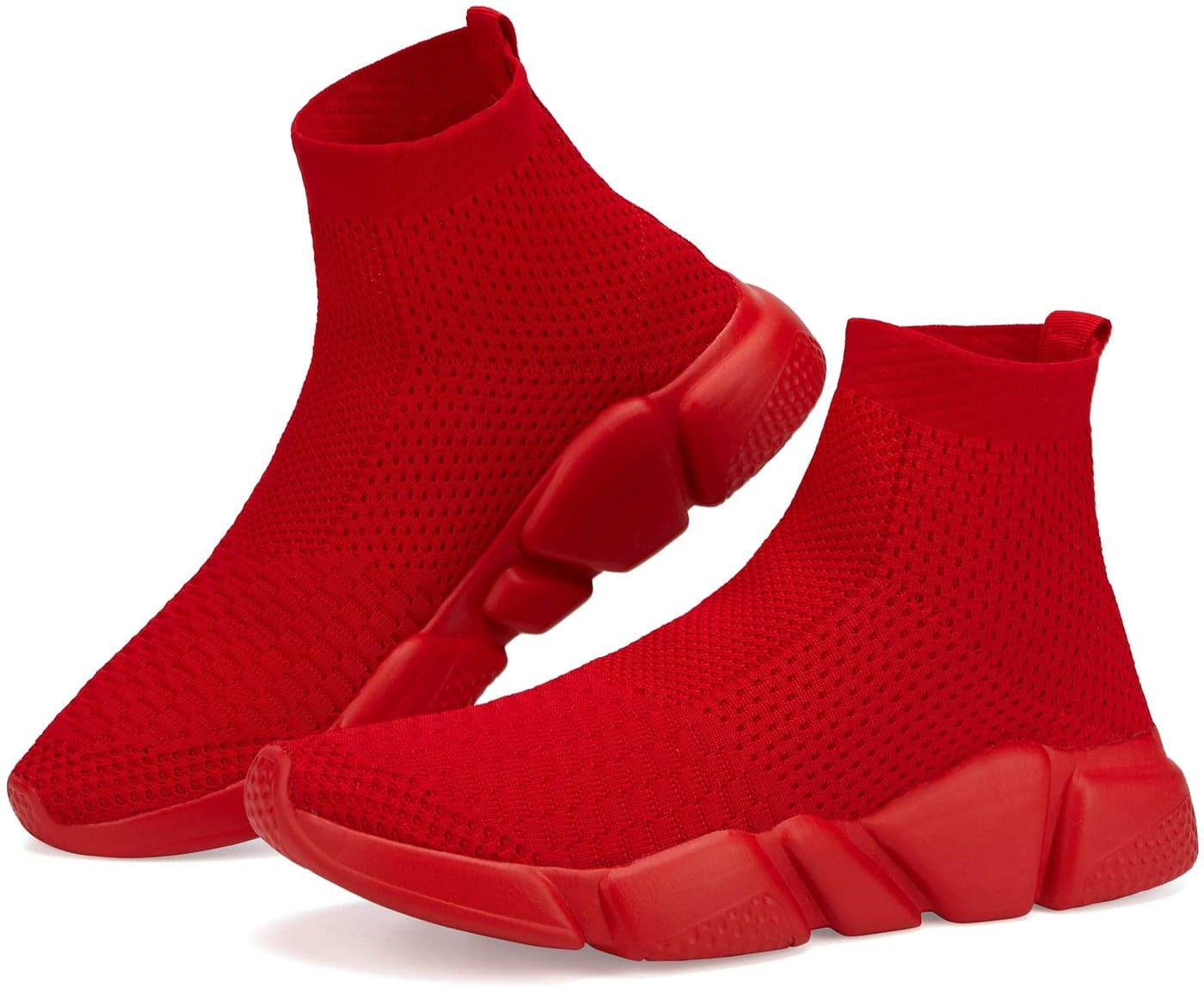 Santiro Mens Gym Shoes Knitted Fashion High Top Slip on Sneakers Lightweight Breathable Athletic Shoes Fashin Tennis Sport Shoes All Red 7 US