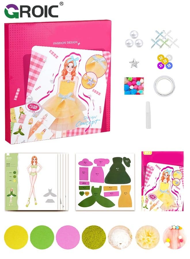 Princess DIY Fashion Design Kit for Girls No-Sew Clothing Creation Toy, Art Educational Gift for Kids Ages 6+