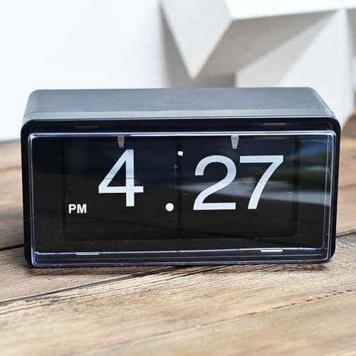 BHning Retro Style Flip ClockAuto Page Turning Transparent Cover Digital Flip Desk Clock Classic Mechanical Battery Operated Digital DisplayHome and Office DecorationsNo Battery Included Black