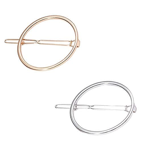 2 Pcs Minimalist Dainty Hollow Geometric Round Circle Metal Hairpin Hair Clip for Women and Girls on any Occasion Gold Silver