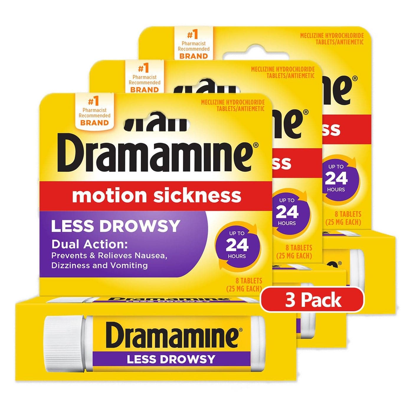 All Day Less Drowsy Motion Sickness Relief 8 Count 3 Pack